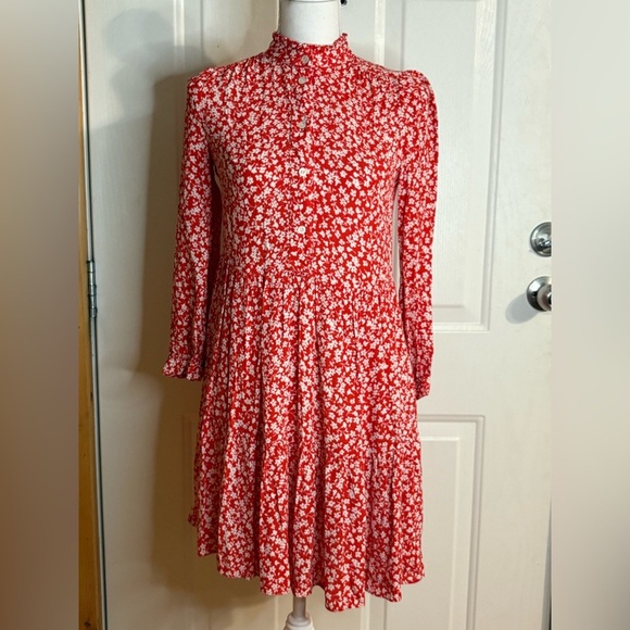 J. Crew Dresses & Skirts - J. Crew Hadid Shirt Dress size XXS red with white floral patterns